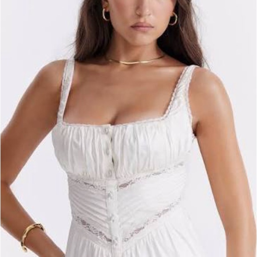 House of CB White Ruched Bodice Button-Front Maxi Dress illiana silk blend xs - Picture 5 of 12